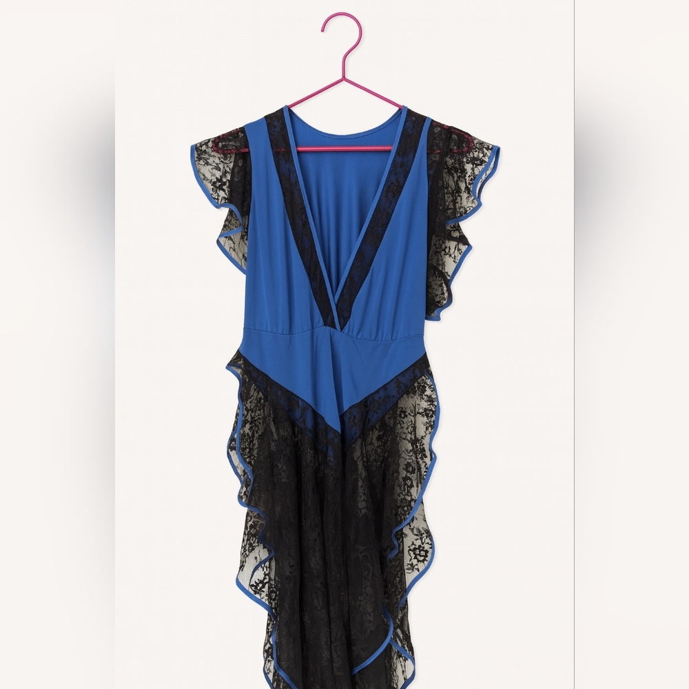 Vintage Belimage by Gregg Blue & Black Lace Nightgown – Made in Canada – 20" PTP